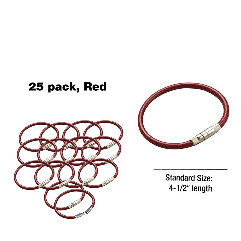 Lucky Line 4-1/2" Locking Cable Key Ring, Crimp to Permanently Close, Nylon Coated Steel Wire, Corrosion-Resistant, 25 Pack, Red (80870) - Image 4